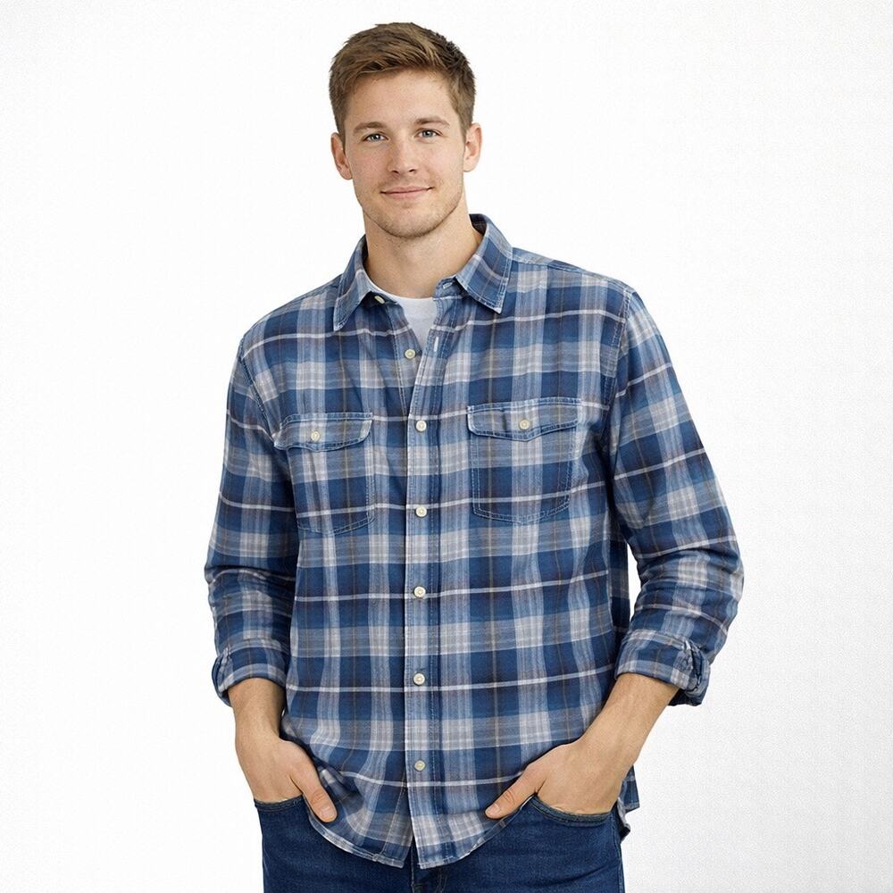 Brooklyn Calling NYC Button Down Shirt Mens Small Blue White Plaid Long Sleeve